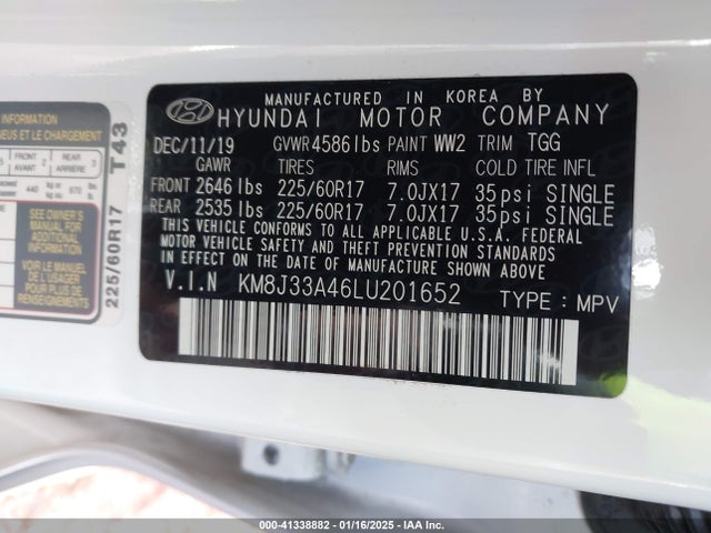 KM8J33A46LU201652 Hyundai Tucson Value