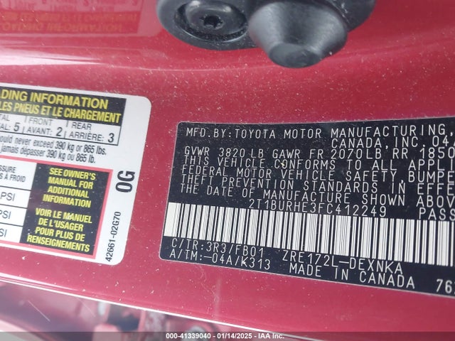 Toyota COROLLA LE 2015 2T1BURHE3FC412249 Image 9