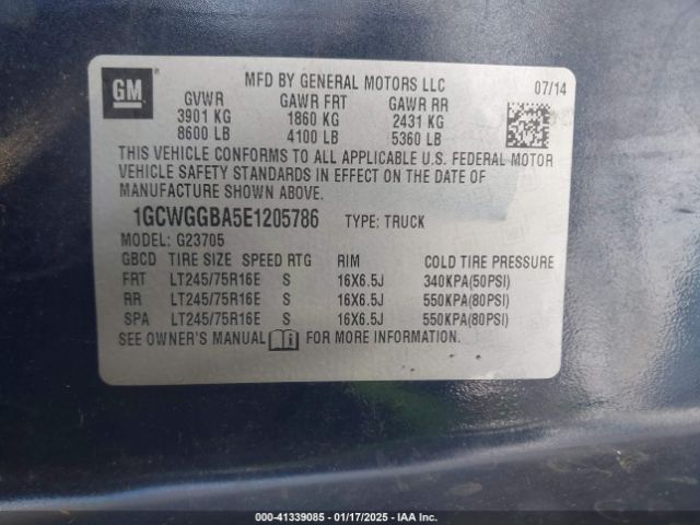 1GCWGGBA5E1205786 Chevrolet Express 2500 Work Van