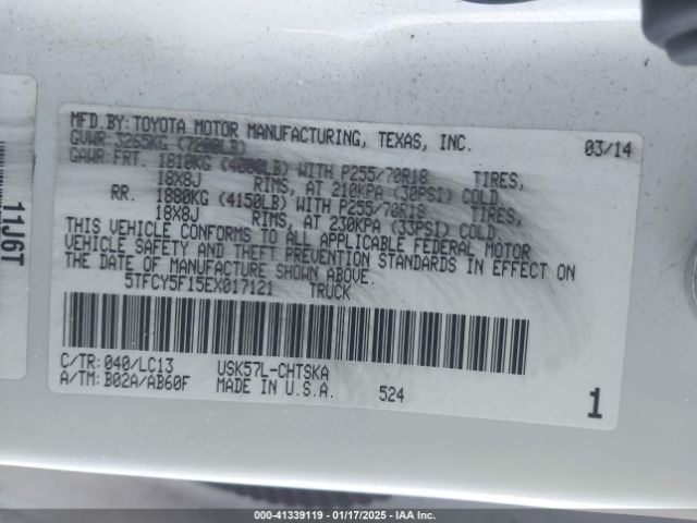 5TFCY5F15EX017121 Toyota Tundra Sr 5.7l V8