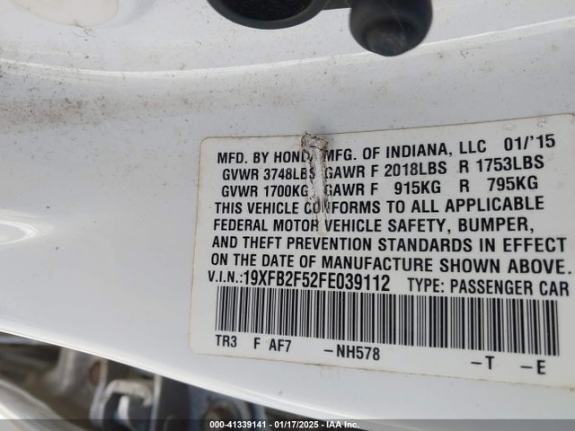 Honda Civic Lx 2015 19XFB2F52FE039112 Image 9