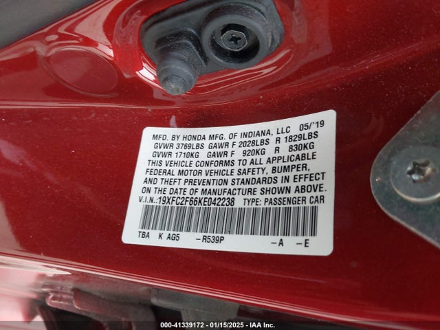 Honda Civic Lx 2019 19XFC2F66KE042238 Image 9