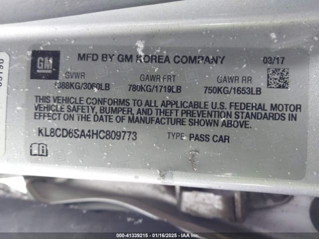KL8CD6SA4HC809773 Chevrolet Spark 1lt Cvt