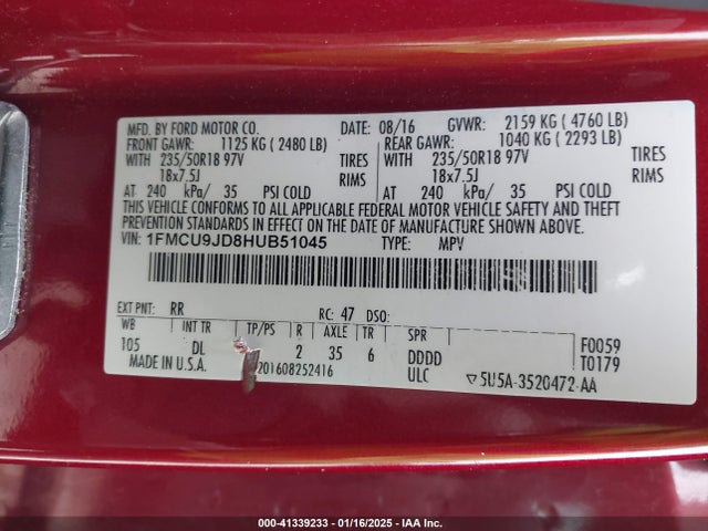 Ford Escape Titanium 2017 1FMCU9JD8HUB51045 Image 9