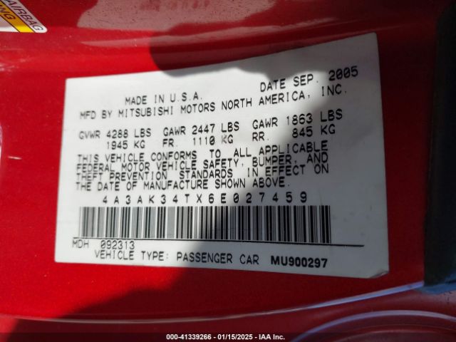 2006 MITSUBISHI ECLIPSE 4A3AK34TX6E027459 Photo 8