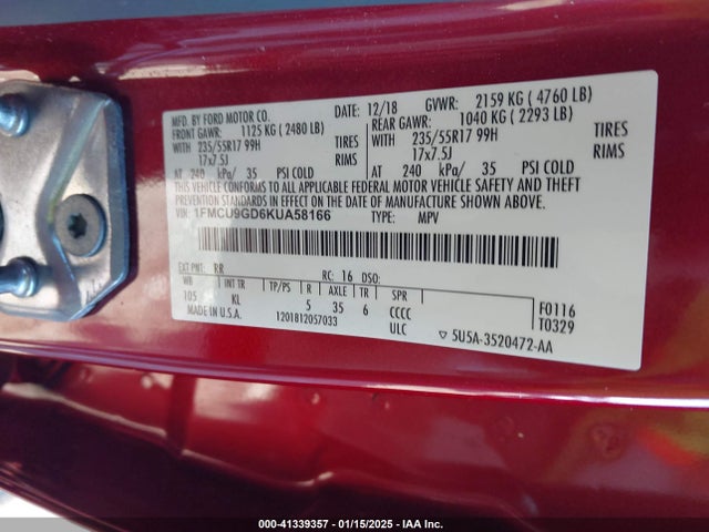 1FMCU9GD6KUA58166 Ford ESCAPE SE
