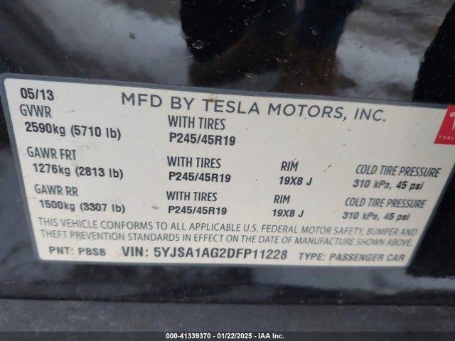 2013 TESLA MODEL S 5YJSA1AG2DFP11228 Photo 8