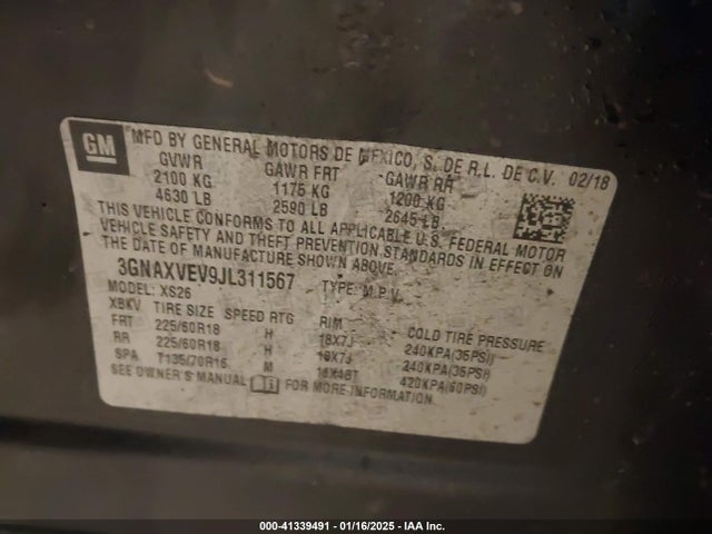 3GNAXVEV9JL311567 Chevrolet Equinox Premier