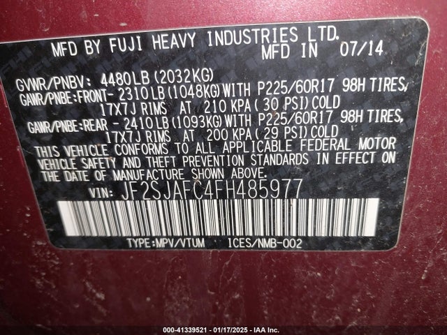 Subaru Forester 2.5i Premium 2015 JF2SJAFC4FH485977 Image 9