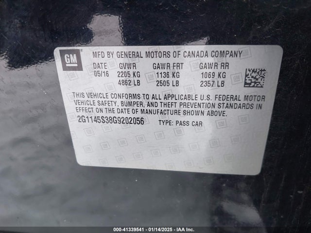 Chevrolet IMPALA 2LZ 2016 2G1145S38G9202056 Image 9
