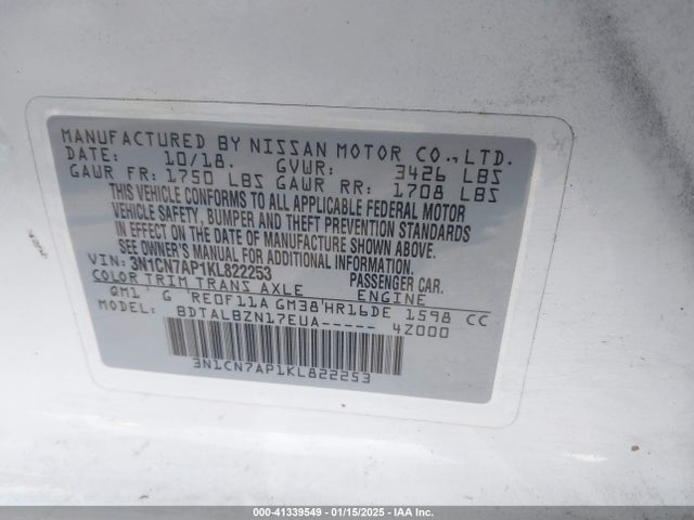 Nissan Versa 1.6 Sv 2019 3N1CN7AP1KL822253 Image 9