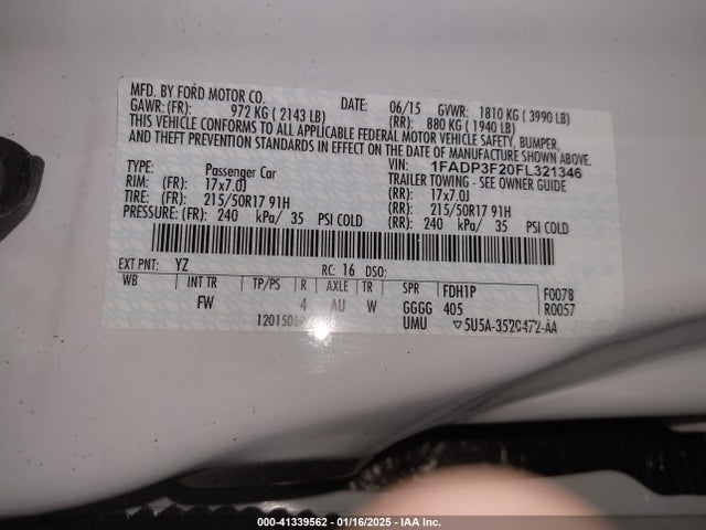 Ford FOCUS SE 2015 1FADP3F20FL321346 Image 9