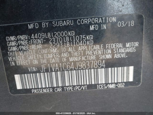 JF1VA1C64J9837894 Subaru Wrx Premium