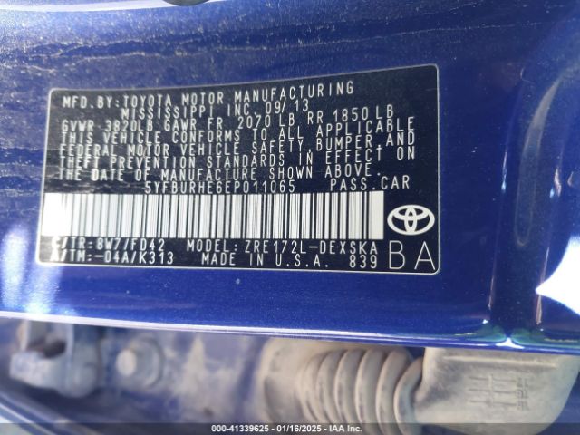 5YFBURHE6EP011065 Toyota Corolla S