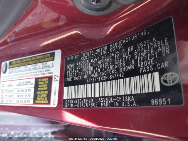 4T1BF1FK2HU647442 Toyota CAMRY SE