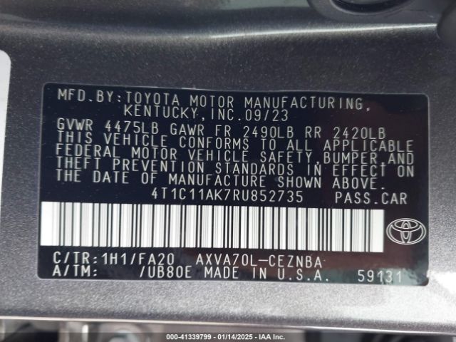 4T1C11AK7RU852735 Toyota CAMRY LE