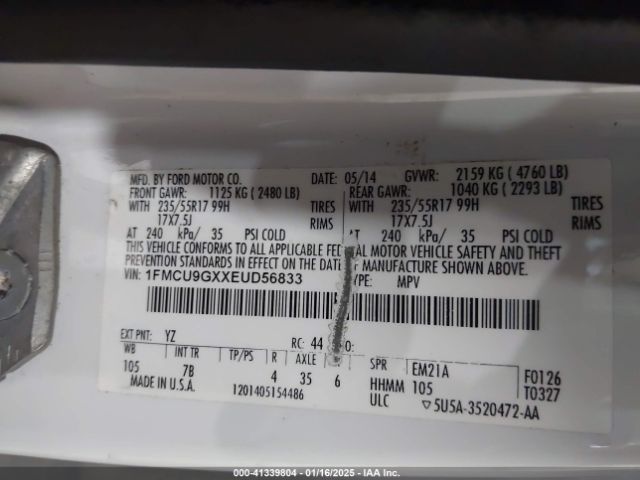 1FMCU9GXXEUD56833 Ford ESCAPE SE