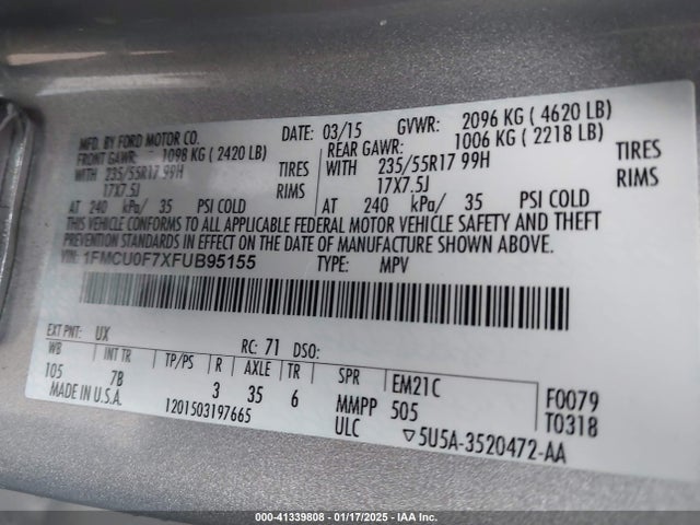 Ford ESCAPE S 2015 1FMCU0F7XFUB95155 Image 9
