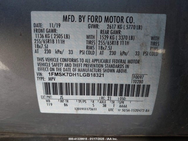 1FMSK7DH1LGB18321 Ford EXPLORER XLT