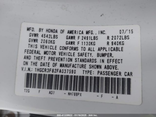 1HGCR3F82FA037590 Honda Accord Ex-l V-6