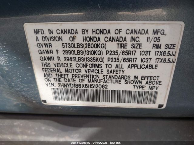 2006 ACURA MDX 2HNYD186X6H512062 Photo 8