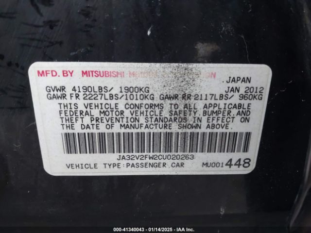 2012 MITSUBISHI LANCER JA32V2FW2CU020263 Photo 8