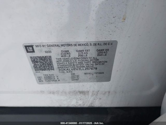 3GKALVEV7LL257679 GMC Terrain Awd Slt