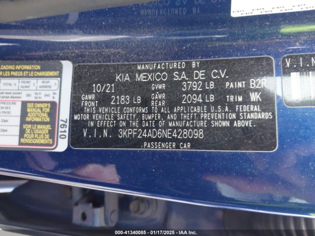 3KPF24AD6NE428098 KIA Forte Lxs