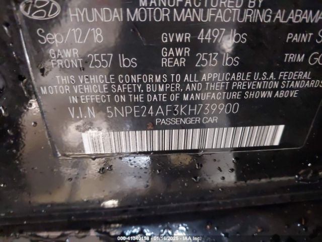 5NPE24AF3KH739900 Hyundai SONATA SE