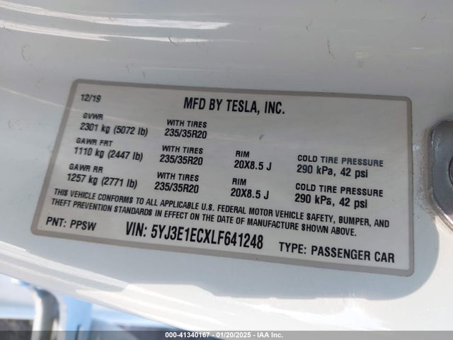 2020 TESLA MODEL 3 5YJ3E1ECXLF641248 Photo 8