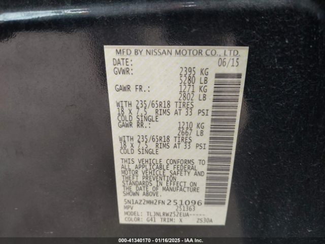 5N1AZ2MH2FN251096 Nissan MURANO SL