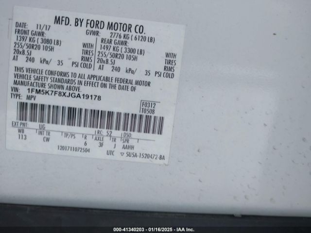 1FM5K7F8XJGA19178 Ford Explorer Limited