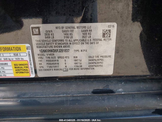 1GNKVHKD6FJ281837 Chevrolet Traverse 2lt