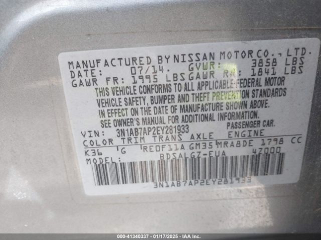 3N1AB7AP2EY281933 Nissan SENTRA SL