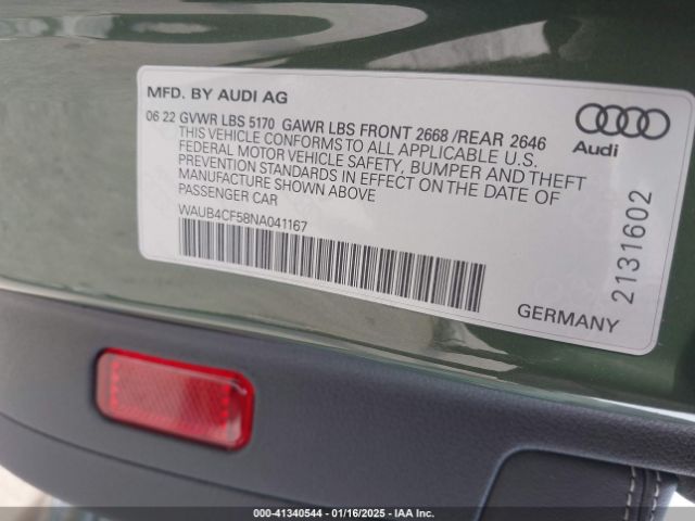 WAUB4CF58NA041167 Audi S5 Sportback Prestige Tfsi Quattro Tiptronic