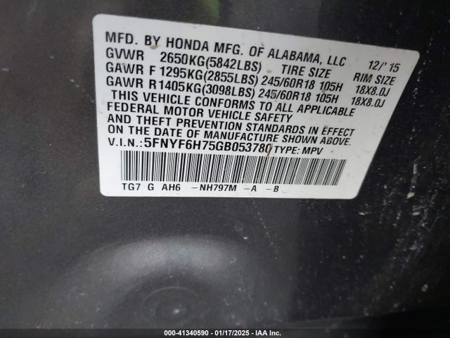 Honda Pilot Ex-l 2016 5FNYF6H75GB053780 Image 9