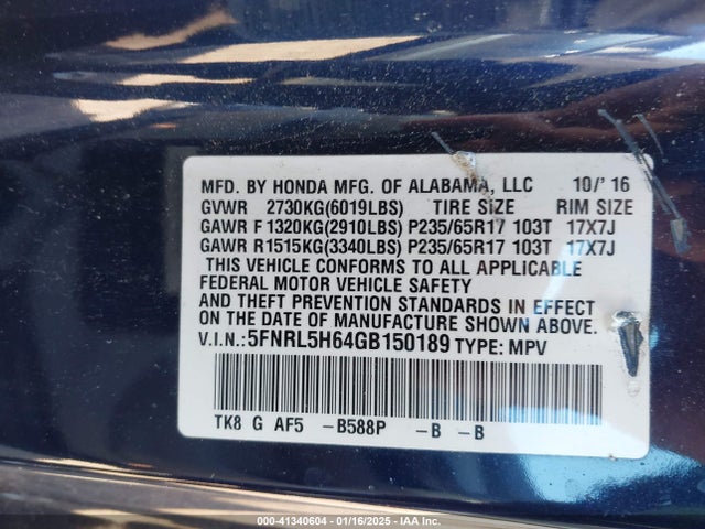 Honda Odyssey Ex-l 2016 5FNRL5H64GB150189 Image 9