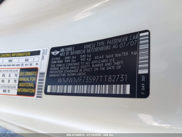 2007 MINI COOPER S WMWMF73597TT82731 Photo 8