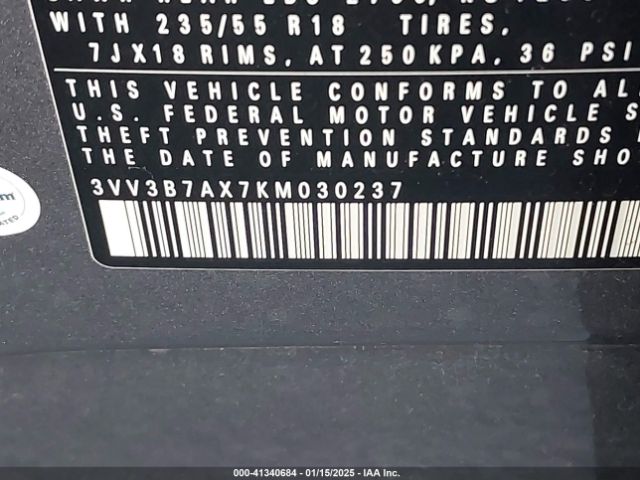 3VV3B7AX7KM030237 Volkswagen Tiguan 2.0t Se/2.0t Sel/2.0t Sel R-line/2.0t Sel R-line Black