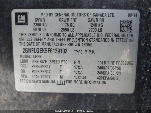 2GNFLGEK5F6139102 Chevrolet Equinox 2lt