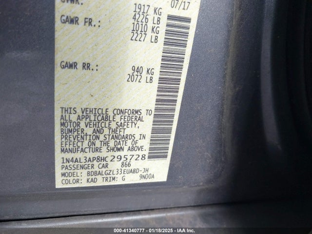 Nissan Altima 2.5 S 2017 1N4AL3AP8HC295728 Image 9