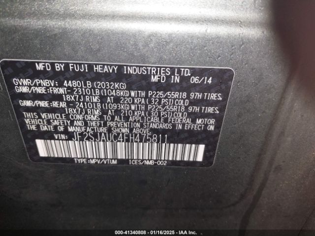 JF2SJAUC4FH475811 Subaru Forester 2.5i Touring