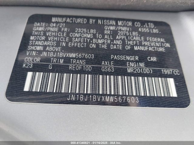 JN1BJ1BVXMW567603 Nissan Rogue Sport Sv Fwd Xtronic Cvt
