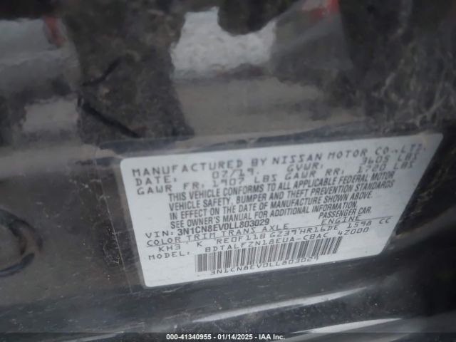 3N1CN8EV0LL803029 Nissan Versa Sv Xtronic Cvt