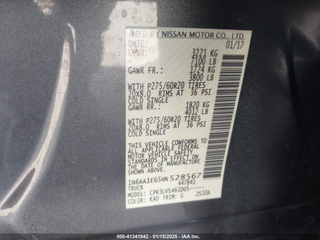 1N6AA1E65HN528567 Nissan Titan Sl