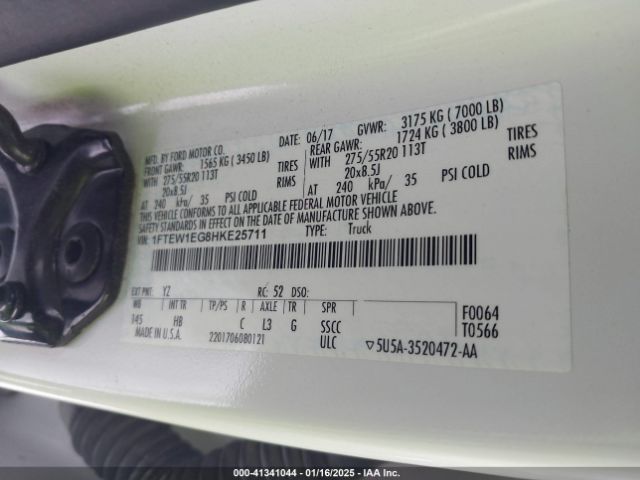 1FTEW1EG8HKE25711 Ford F-150 Lariat
