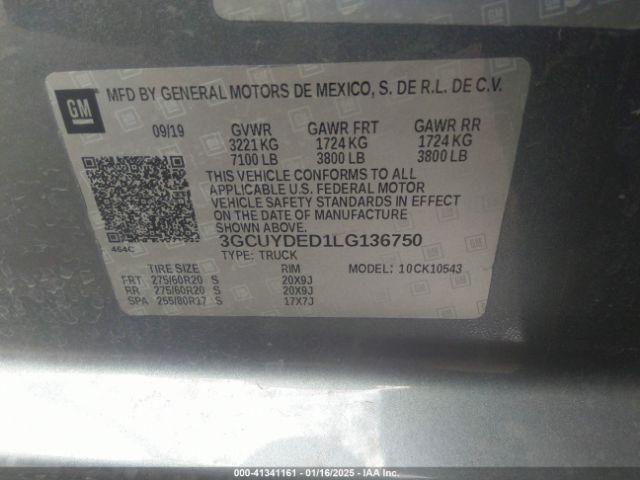 3GCUYDED1LG136750 Chevrolet Silverado 1500 4wd  Short Bed Lt