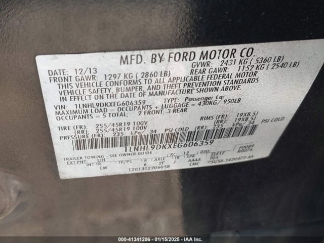 1LNHL9DKXEG606359 Lincoln MKS