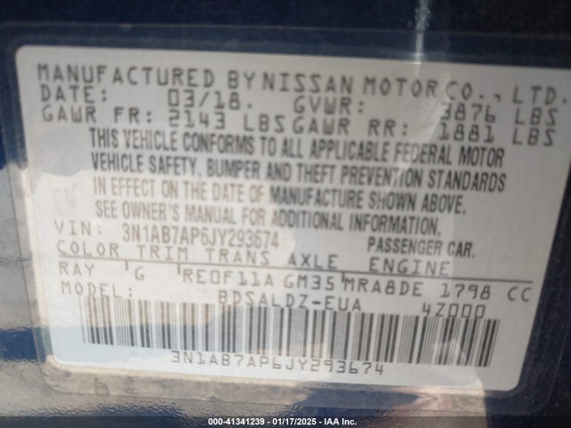 Nissan SENTRA SV 2018 3N1AB7AP6JY293674 Image 9