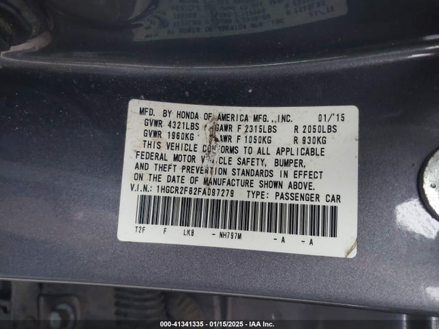 Honda Accord Ex-l 2015 1HGCR2F82FA097279 Image 9